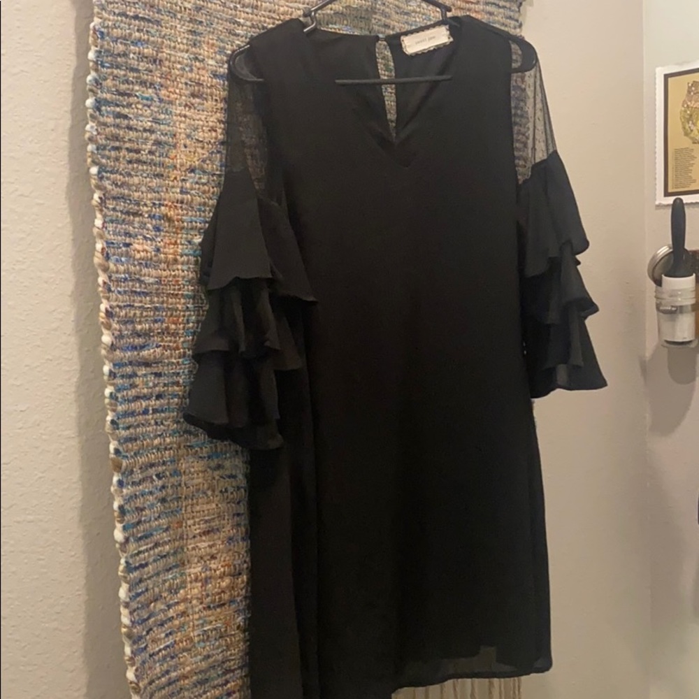 Little black dress Ruffles bell sleeves